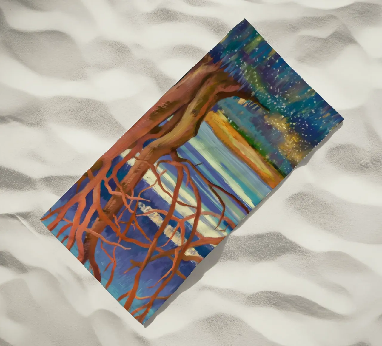 Sunset Tree Embrace beach towel by Verve Pigments