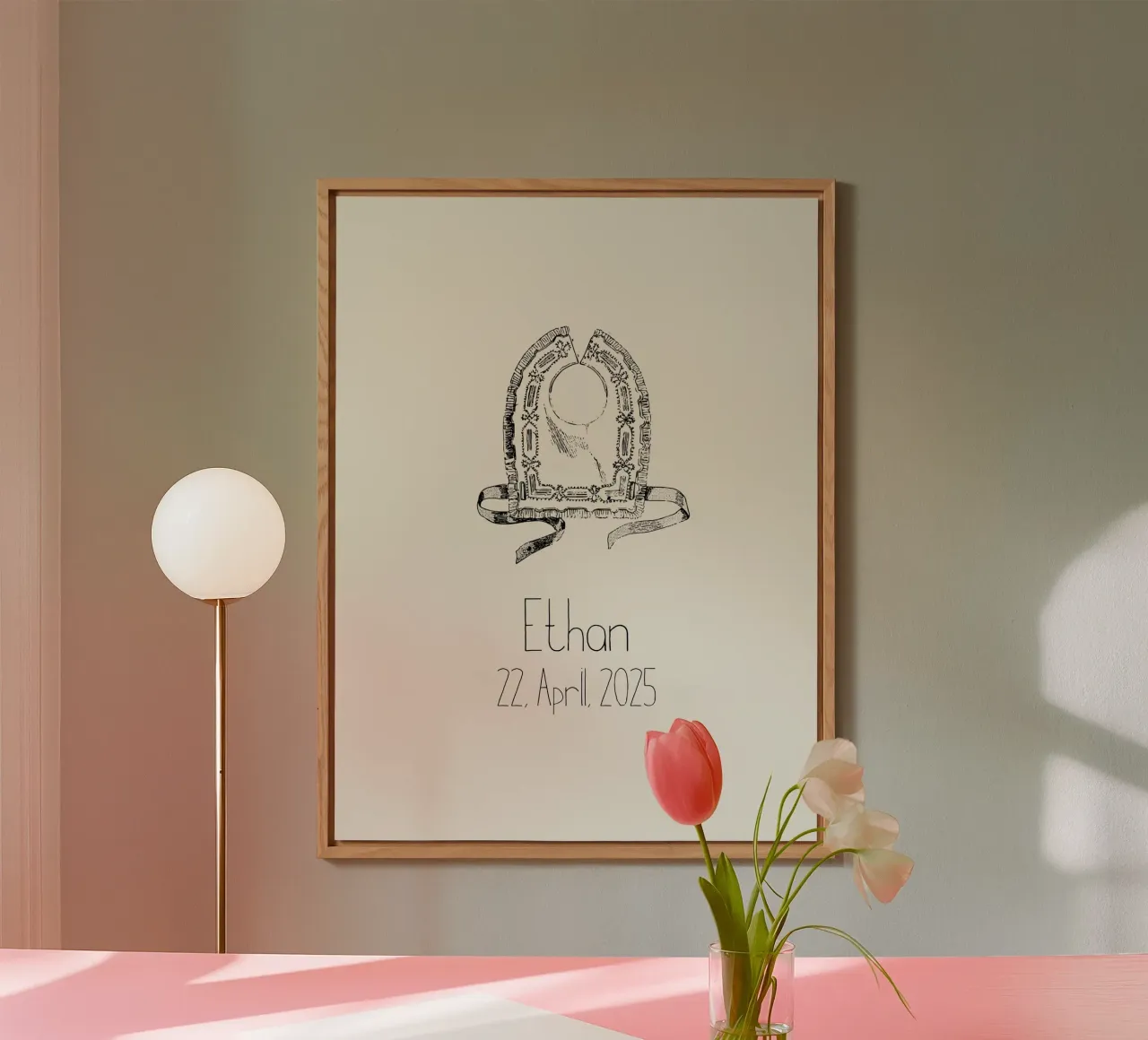 bavaglino vintage per bambino con data di nascita e nome in nero ed ecru alluminio dibond da Art by Susana Miranda ilustración
