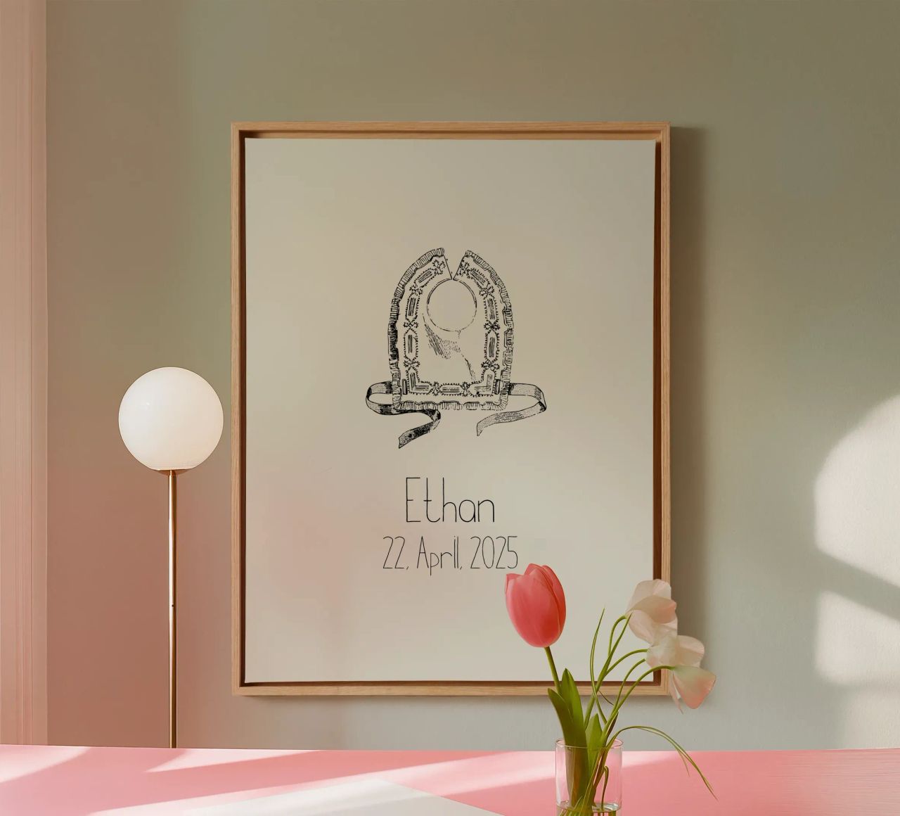vintage slabbetje geboortedatum en naam in zwart en ecru canvas van Art by Susana Miranda ilustración