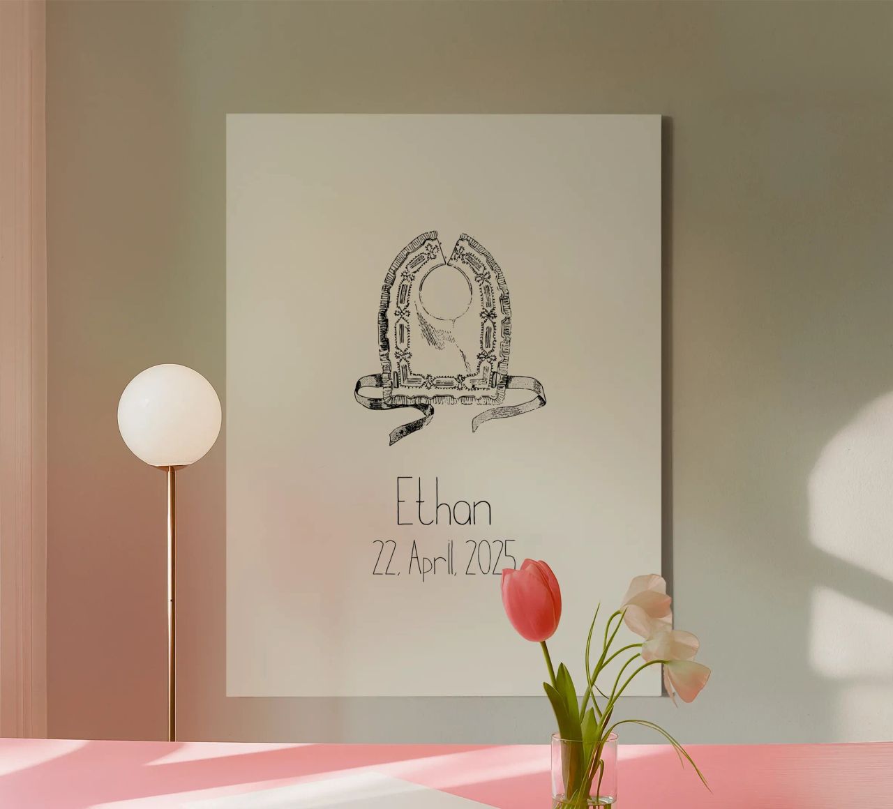 vintage slabbetje geboortedatum en naam in zwart en ecru canvas van Art by Susana Miranda ilustración
