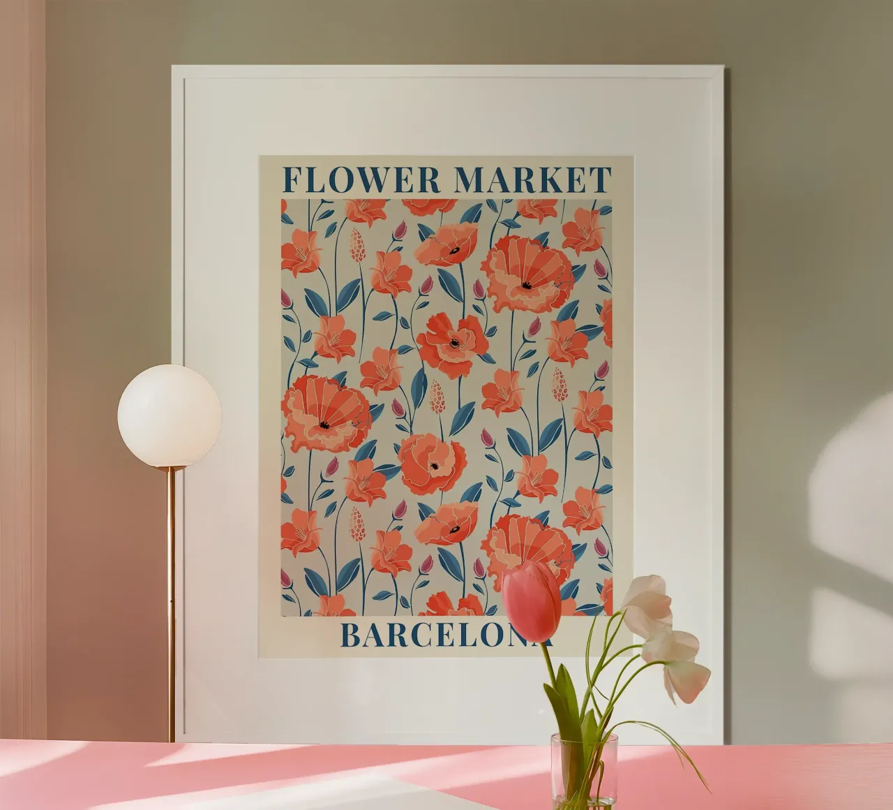 Mercato dei fiori - Barcellona colorata poster con telaio in legno da Spencer Farrell2