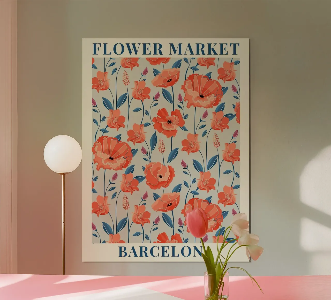 Mercato dei fiori - Barcellona colorata poster con telaio in legno da Spencer Farrell2