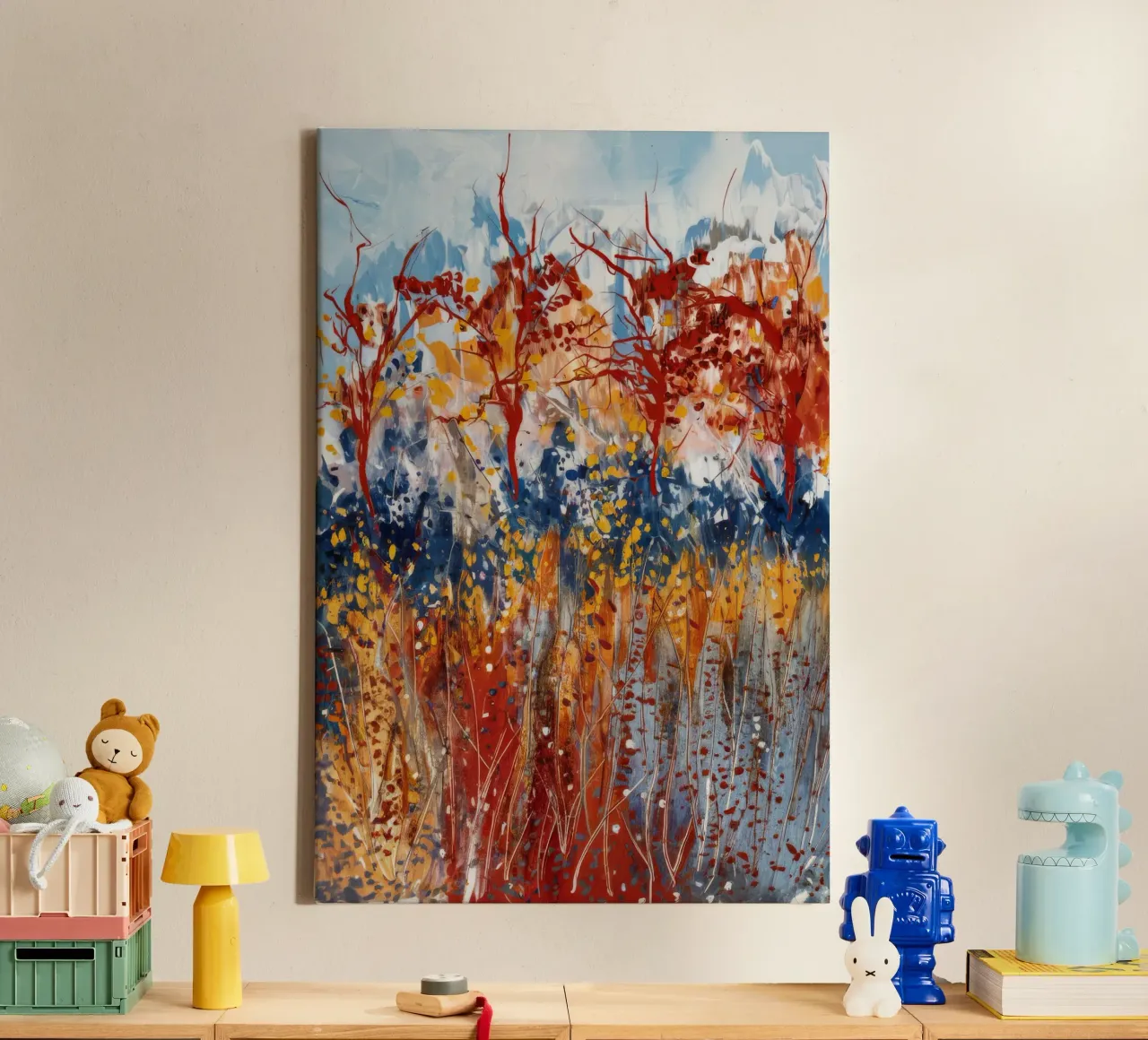 Vurige bloemen symfonie canvas met Baklijst van Verve Pigments