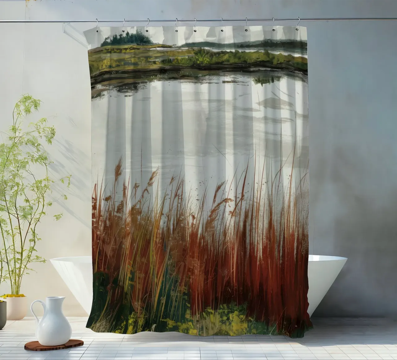 Rêverie di Whispering Marsh tenda da doccia da Verve Pigments