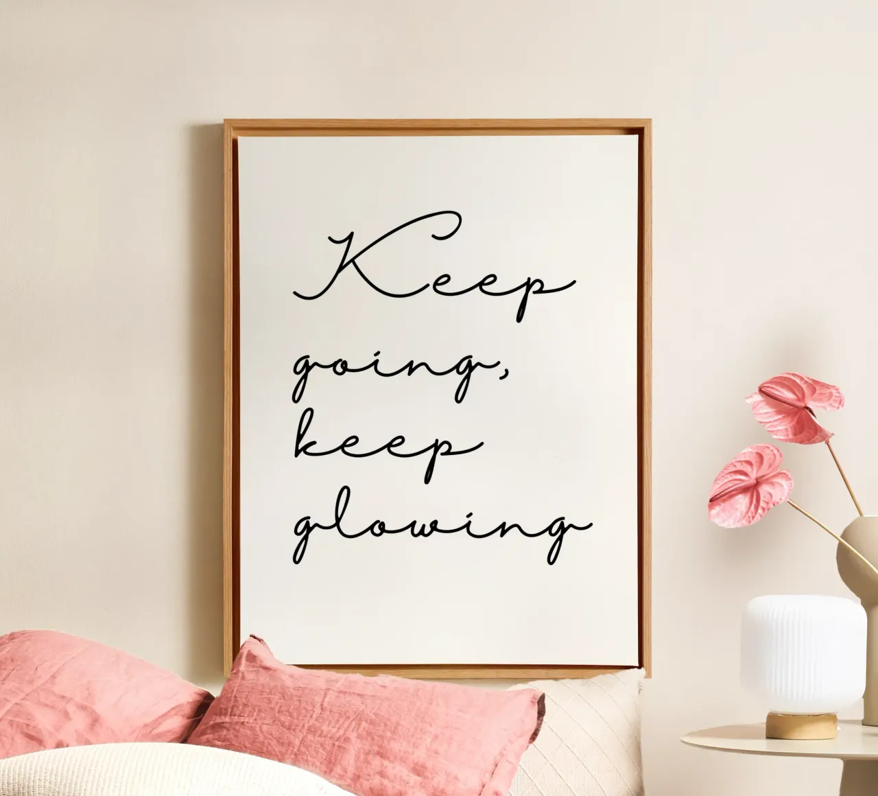 Keep going, keep glowing | Typographie | Skandi | Badezimmer tela con Cornice a cassetta da keinkonzept