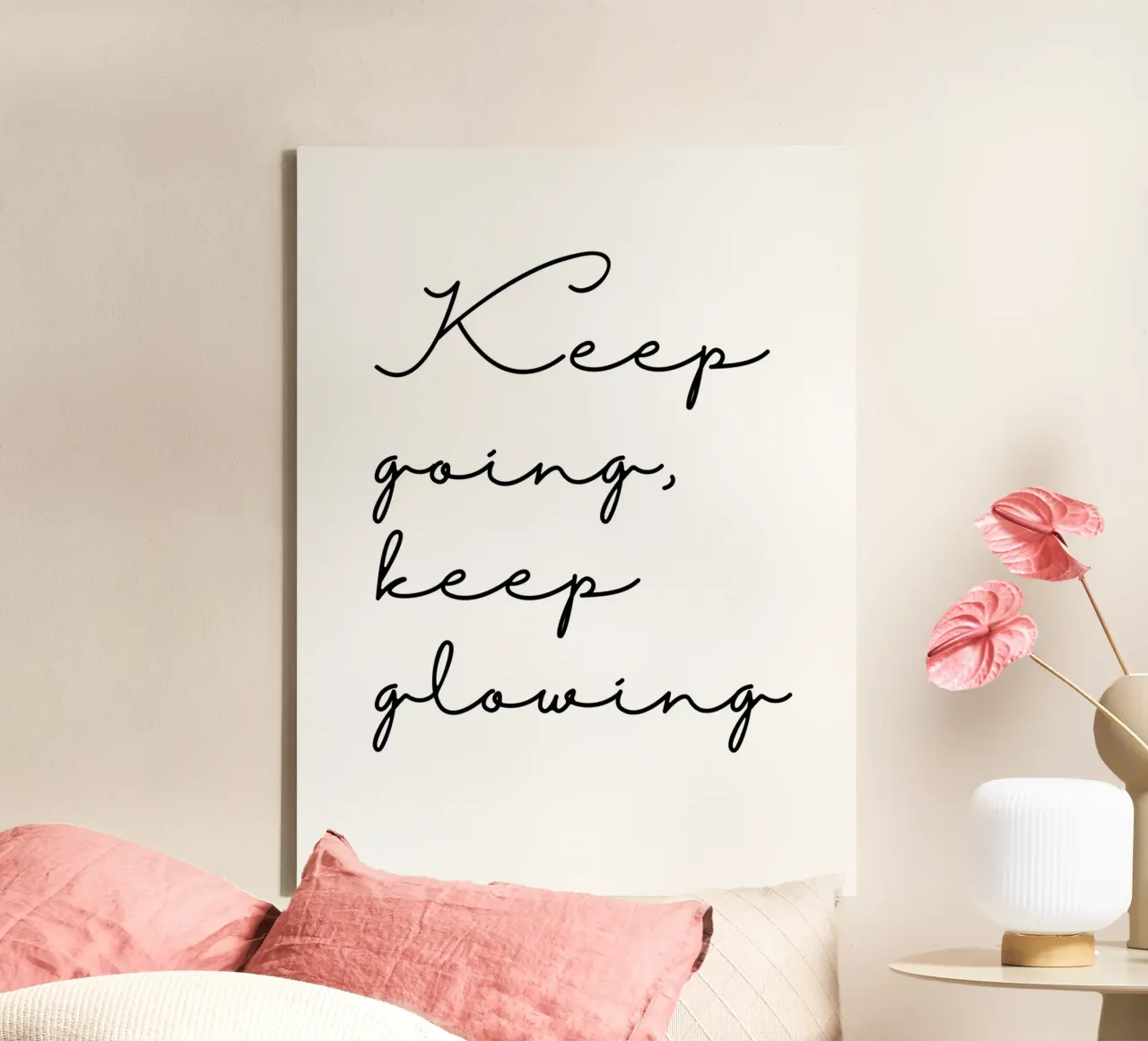 Keep going, keep glowing | Typographie | Skandi | Badezimmer tela con Cornice a cassetta da keinkonzept