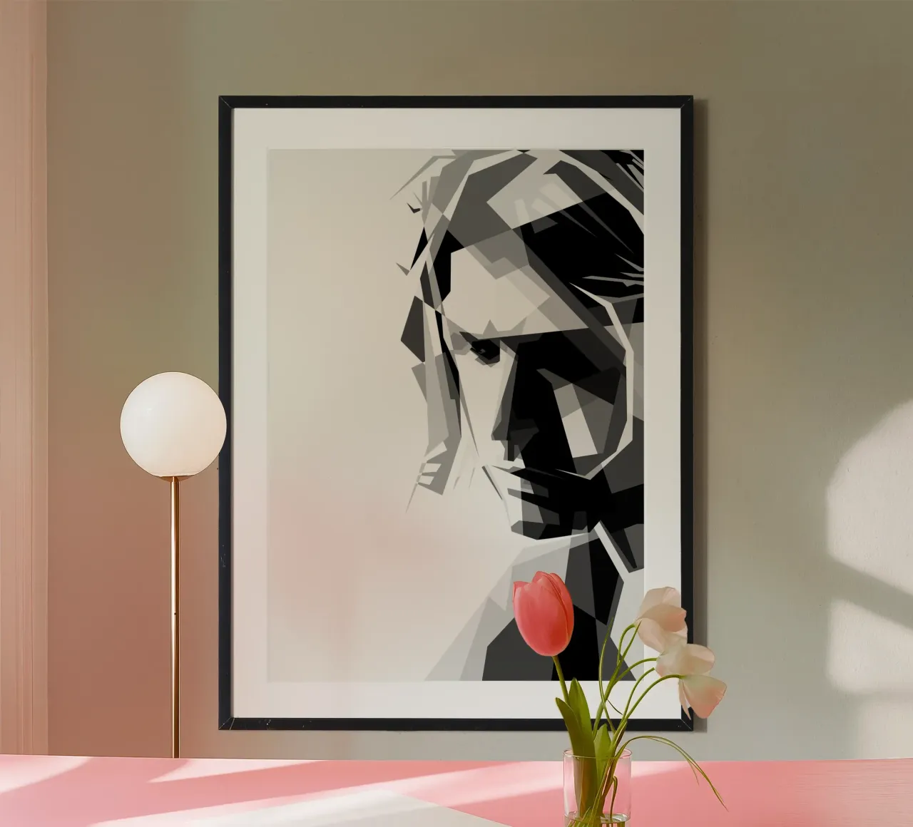 Kurt Cobain cantante grunge di tendenza ora poster con telaio in legno da Artkreator