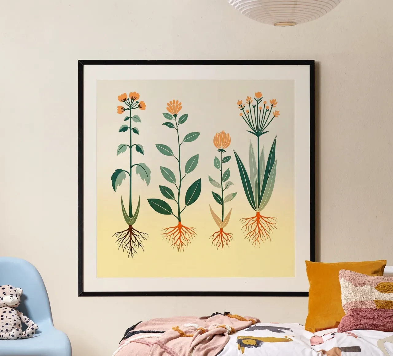 Floral bauhaus #025: Botanical Harmony poster con telaio in legno da Zen Design