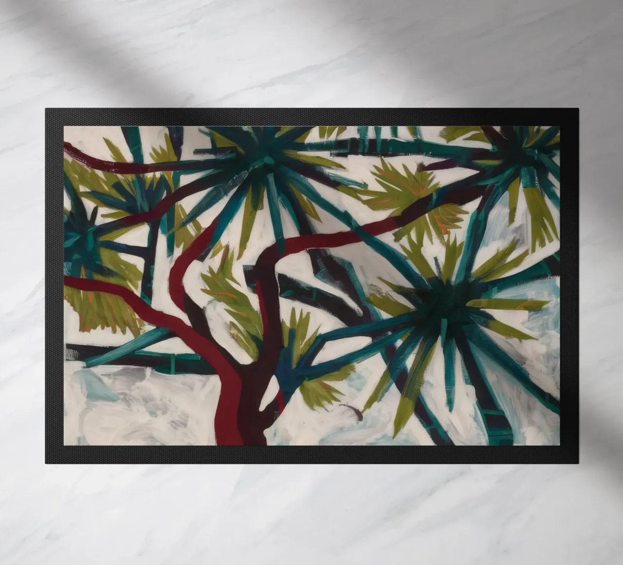 Surreal Palm Symphony doormat by Verve Pigments