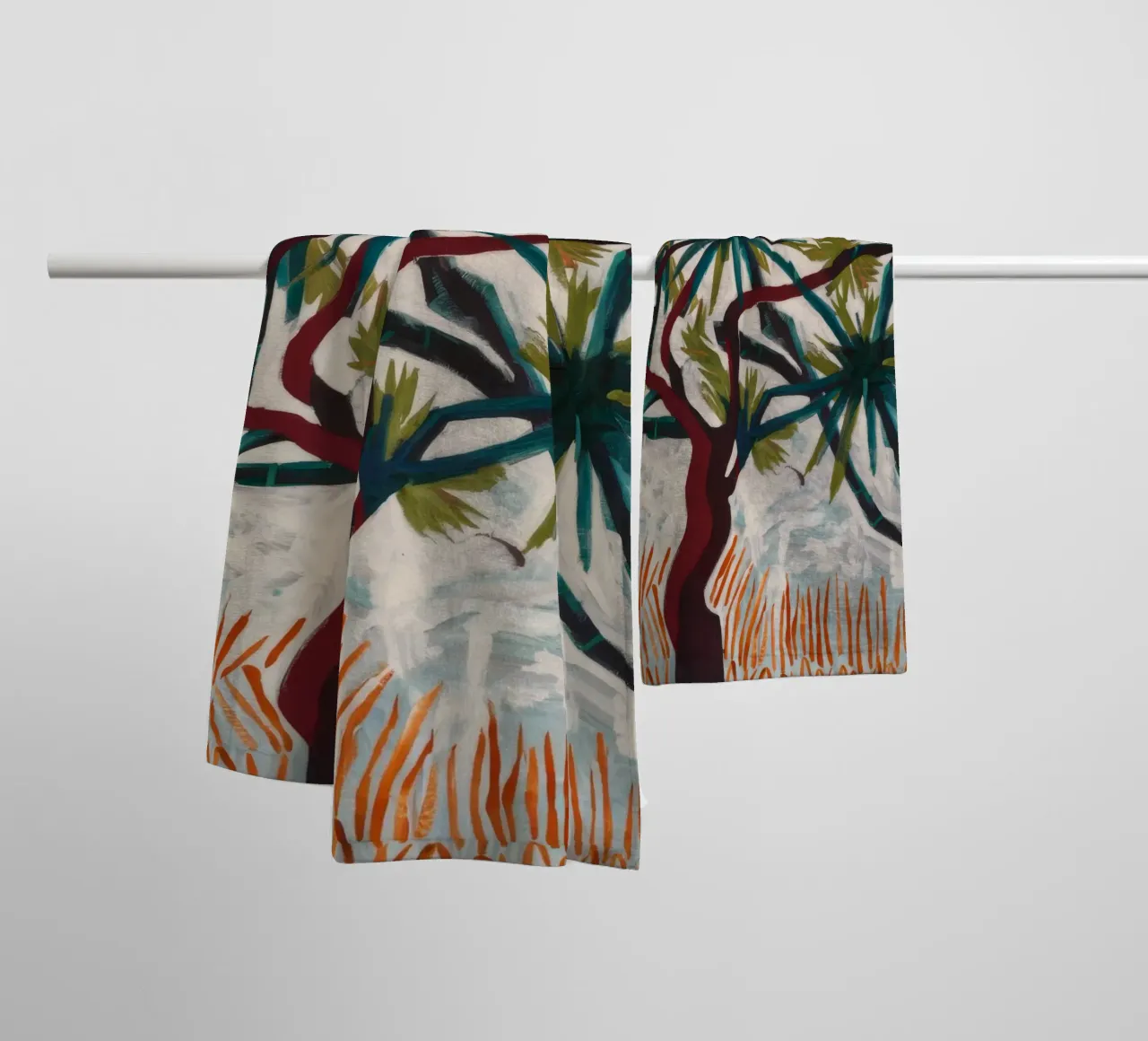Sinfonía de palmeras surrealistas toalla de baño de Verve Pigments