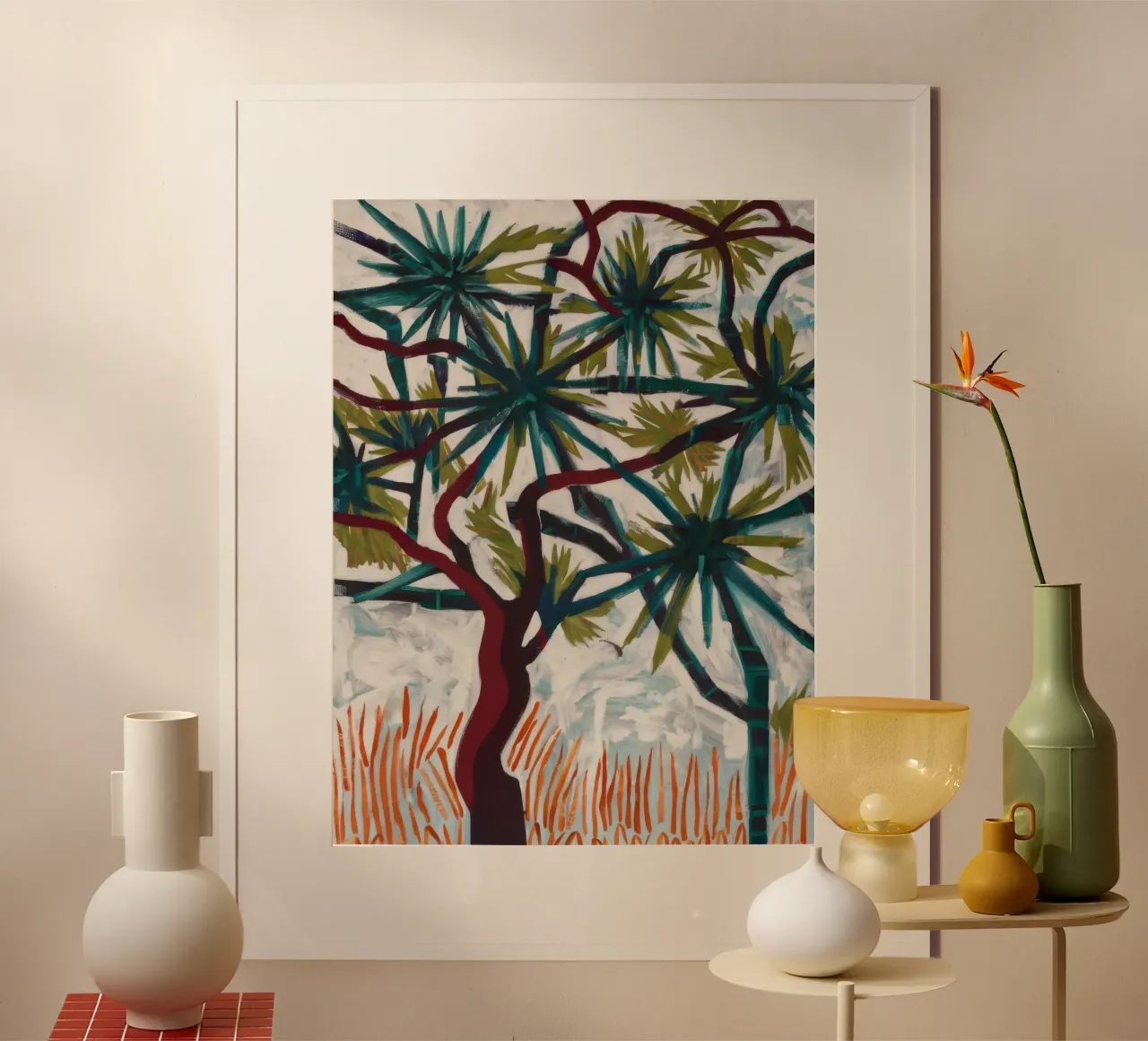 Sinfonia surreale di palme poster con telaio in legno da Verve Pigments