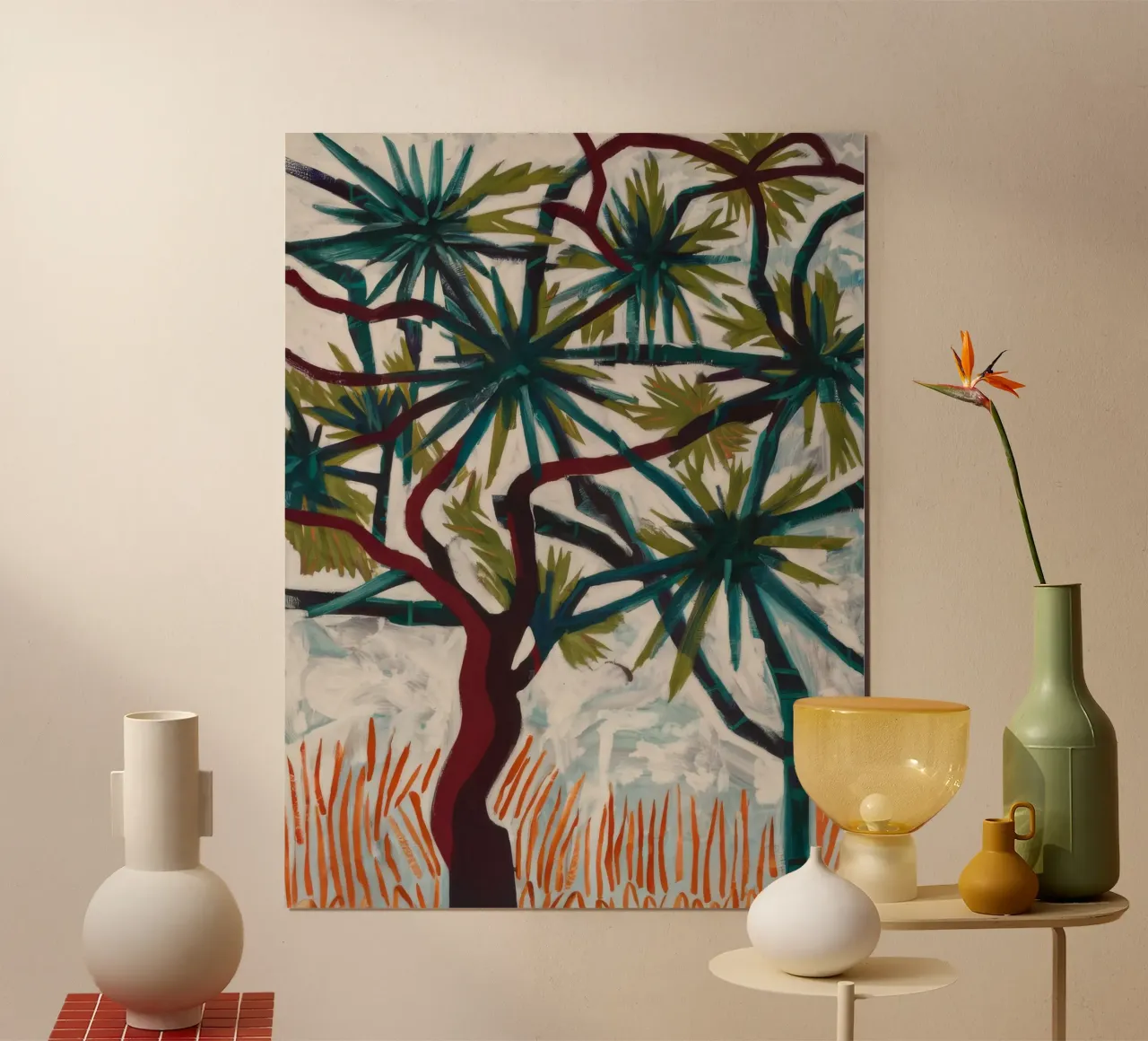 Sinfonia surreale di palme poster con telaio in legno da Verve Pigments