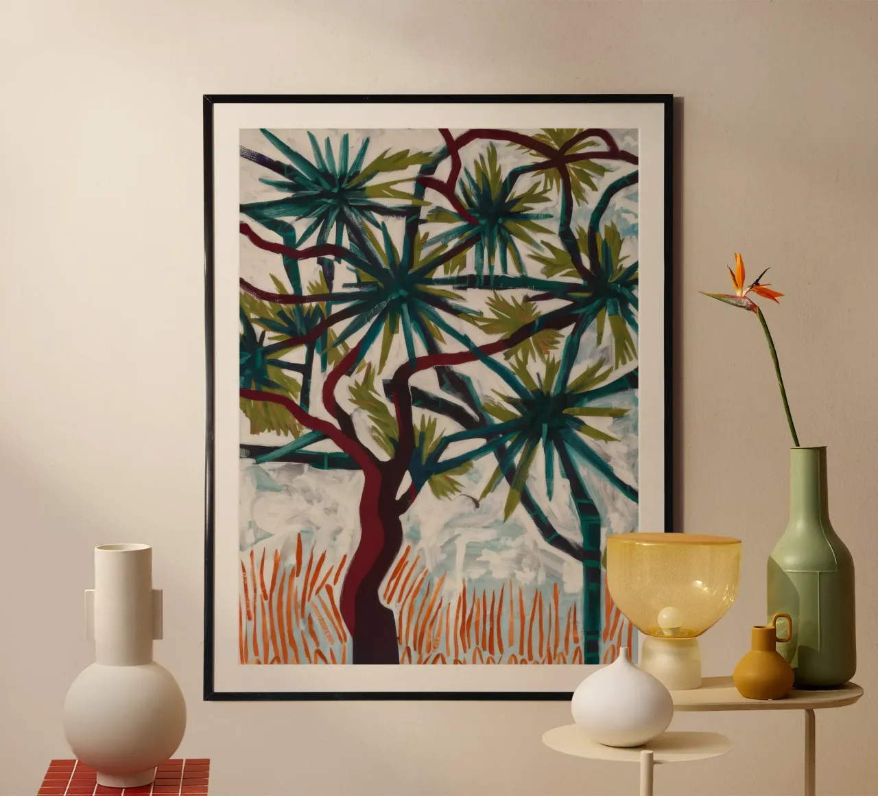 Sinfonia surreale di palme poster con telaio in legno da Verve Pigments