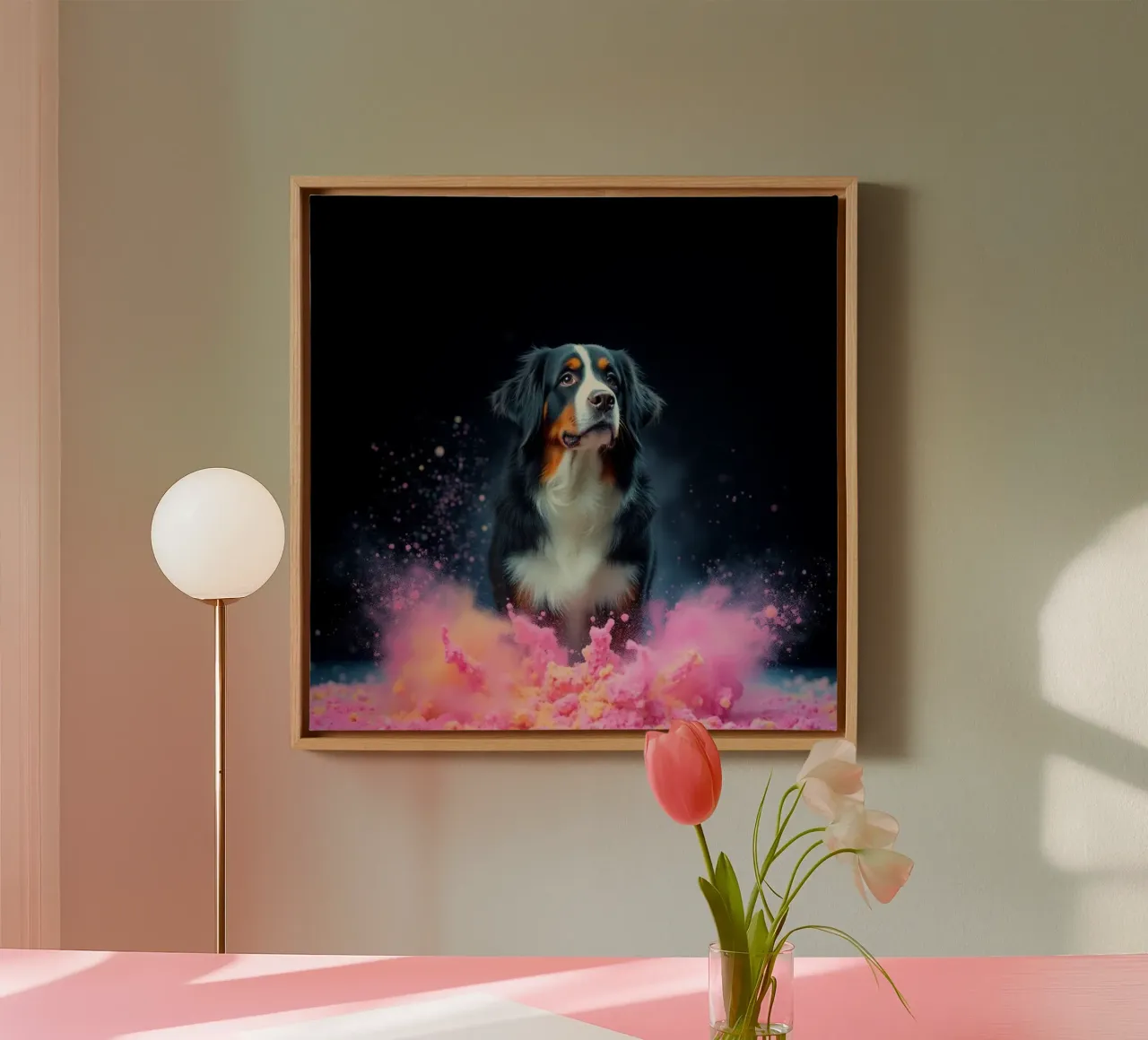 The colorful Bernese Mountain Dog #146 canvas with Floater frame by Yumis.Beargang.and.Me