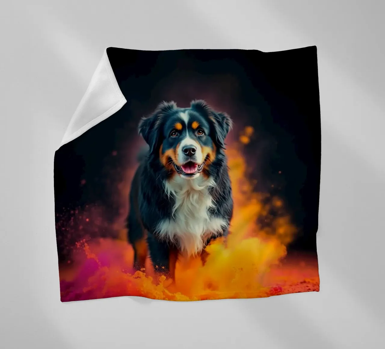 The colorful Bernese Mountain Dog #147 fleece blanket by Yumis.Beargang.and.Me