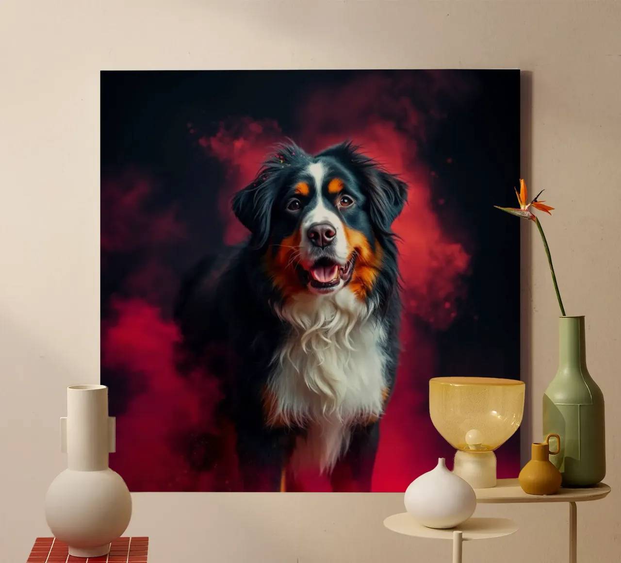 The colorful Bernese Mountain Dog #148 canvas with Floater frame by Yumis.Beargang.and.Me
