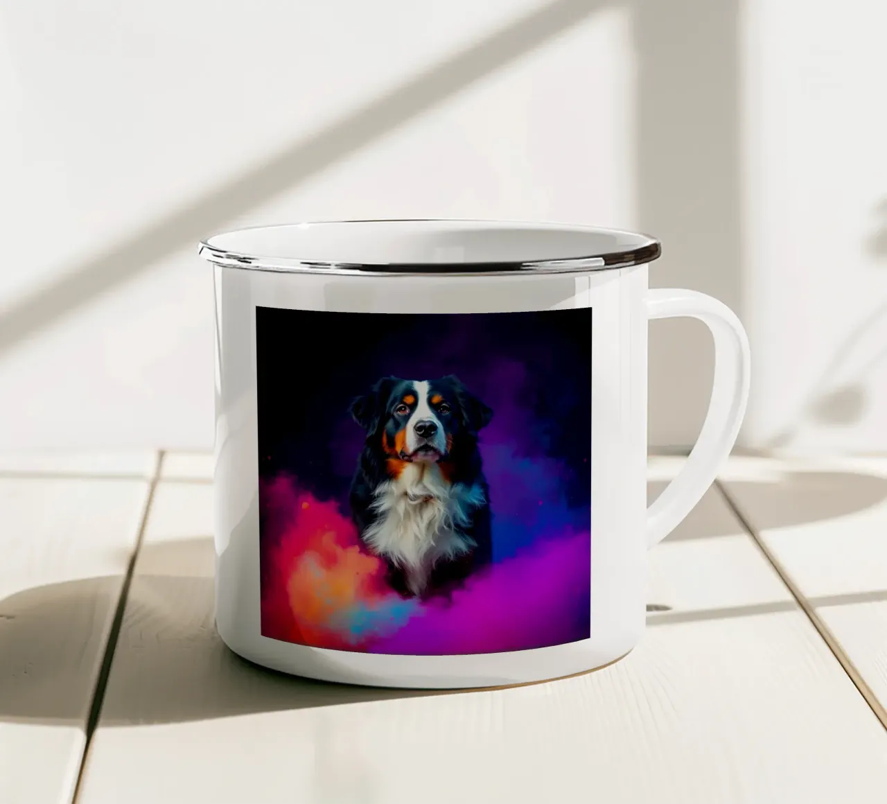 The colorful Bernese Mountain Dog #149 enamel mug by Yumis.Beargang.and.Me