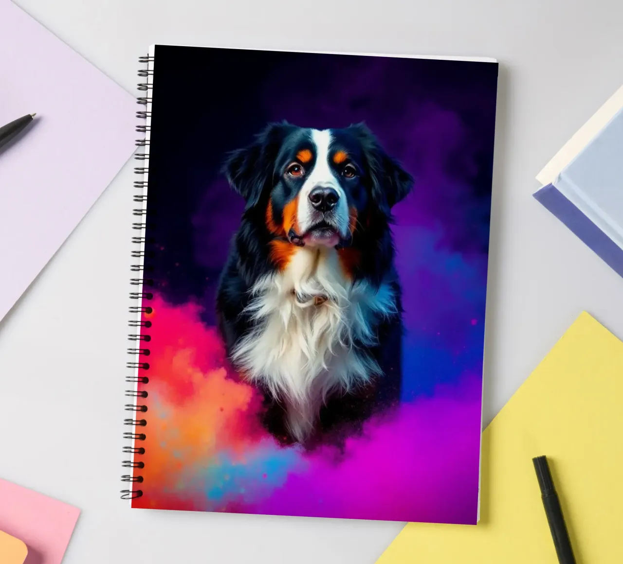 The colorful Bernese Mountain Dog #149 spiral notebook by Yumis.Beargang.and.Me
