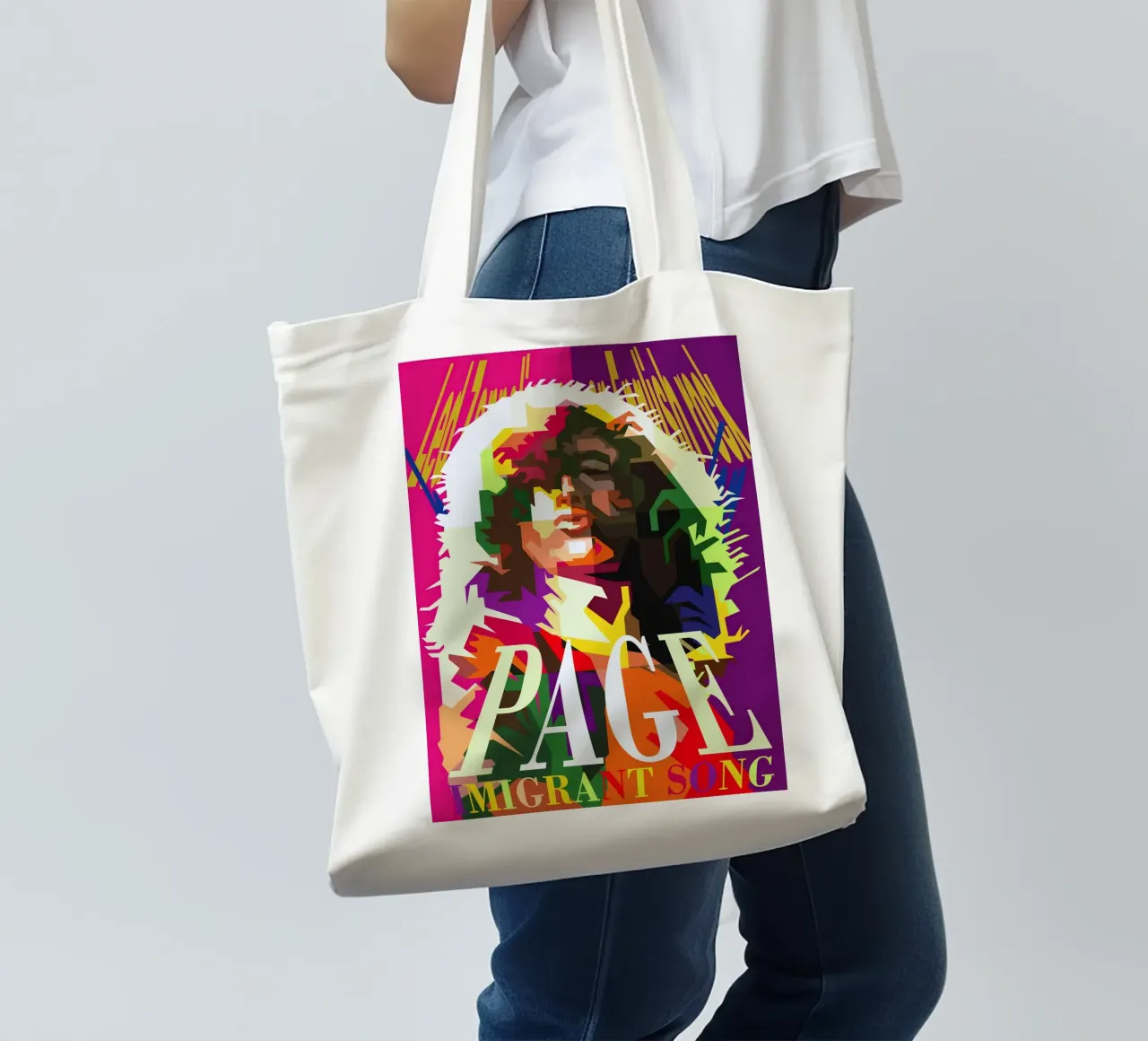 Jimmy Page chitarrista dei Led Zeppelin WPAP Trending Now borsa in juta da Artkreator