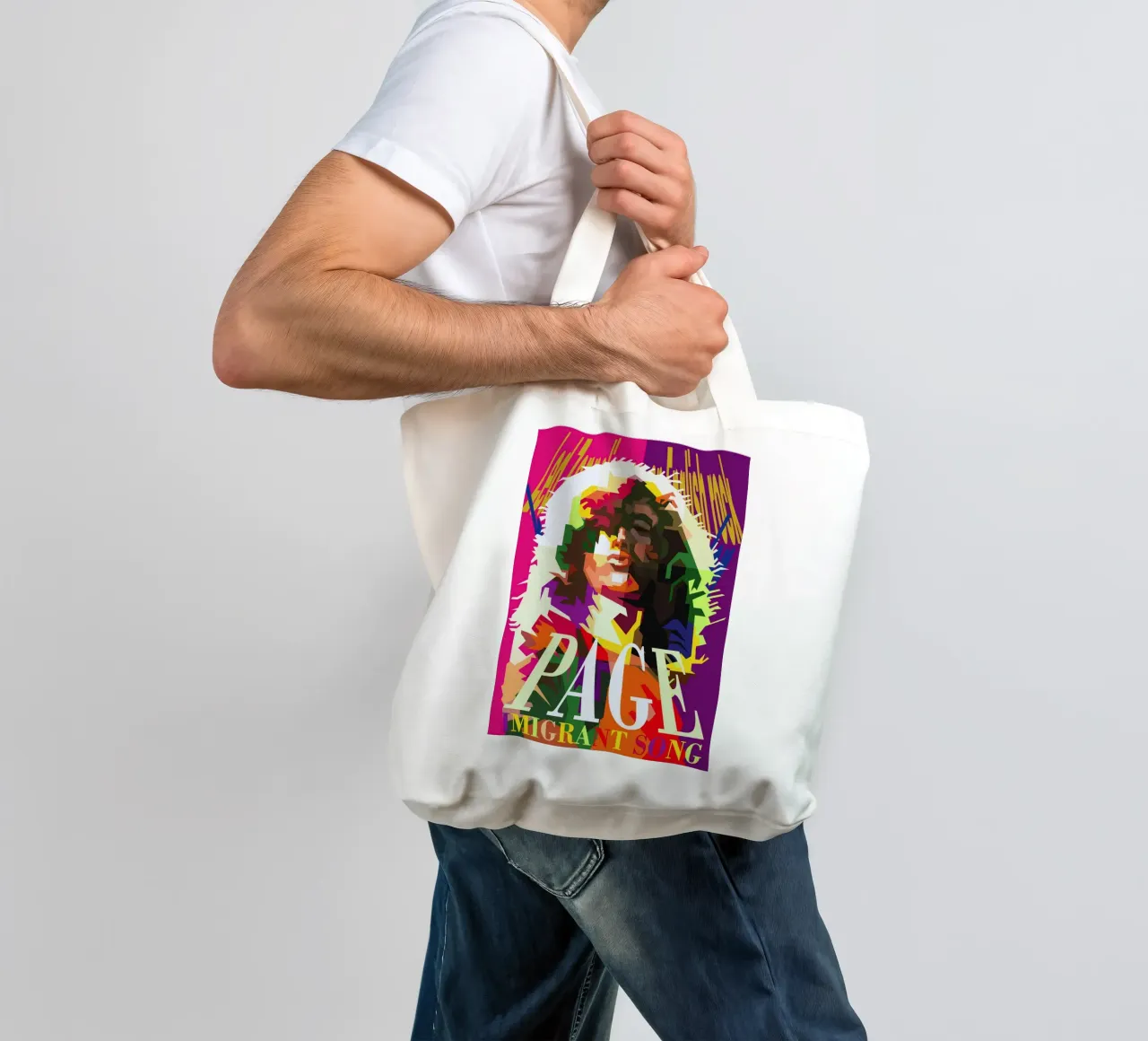 Jimmy Page chitarrista dei Led Zeppelin WPAP Trending Now borsa in juta da Artkreator