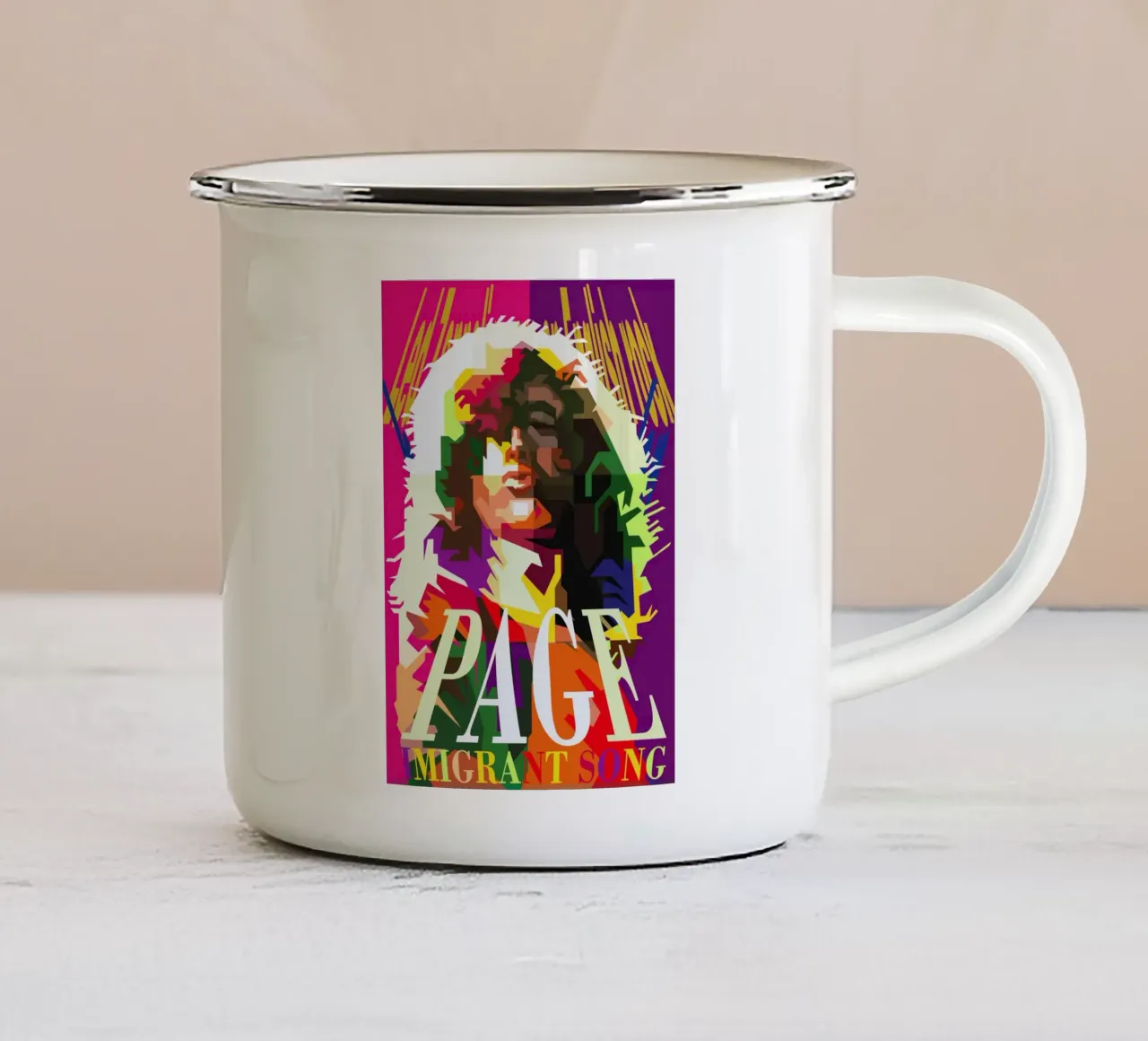 Jimmy Page chitarrista dei Led Zeppelin WPAP Trending Now tazza in smalto da Artkreator