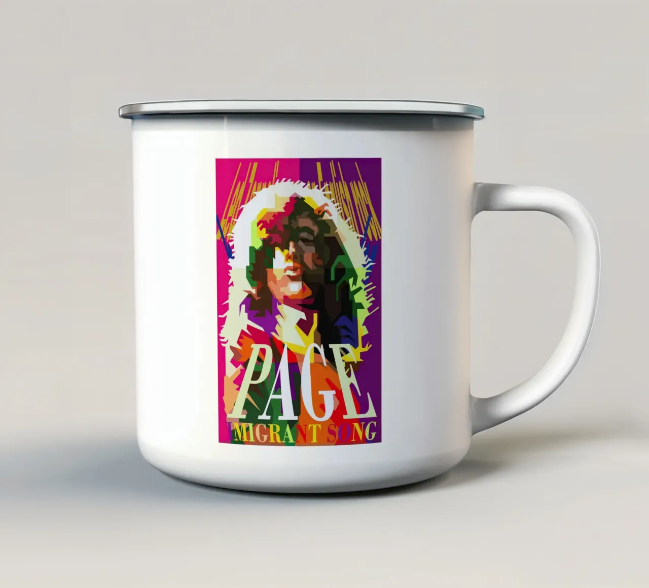 Jimmy Page chitarrista dei Led Zeppelin WPAP Trending Now tazza in smalto da Artkreator
