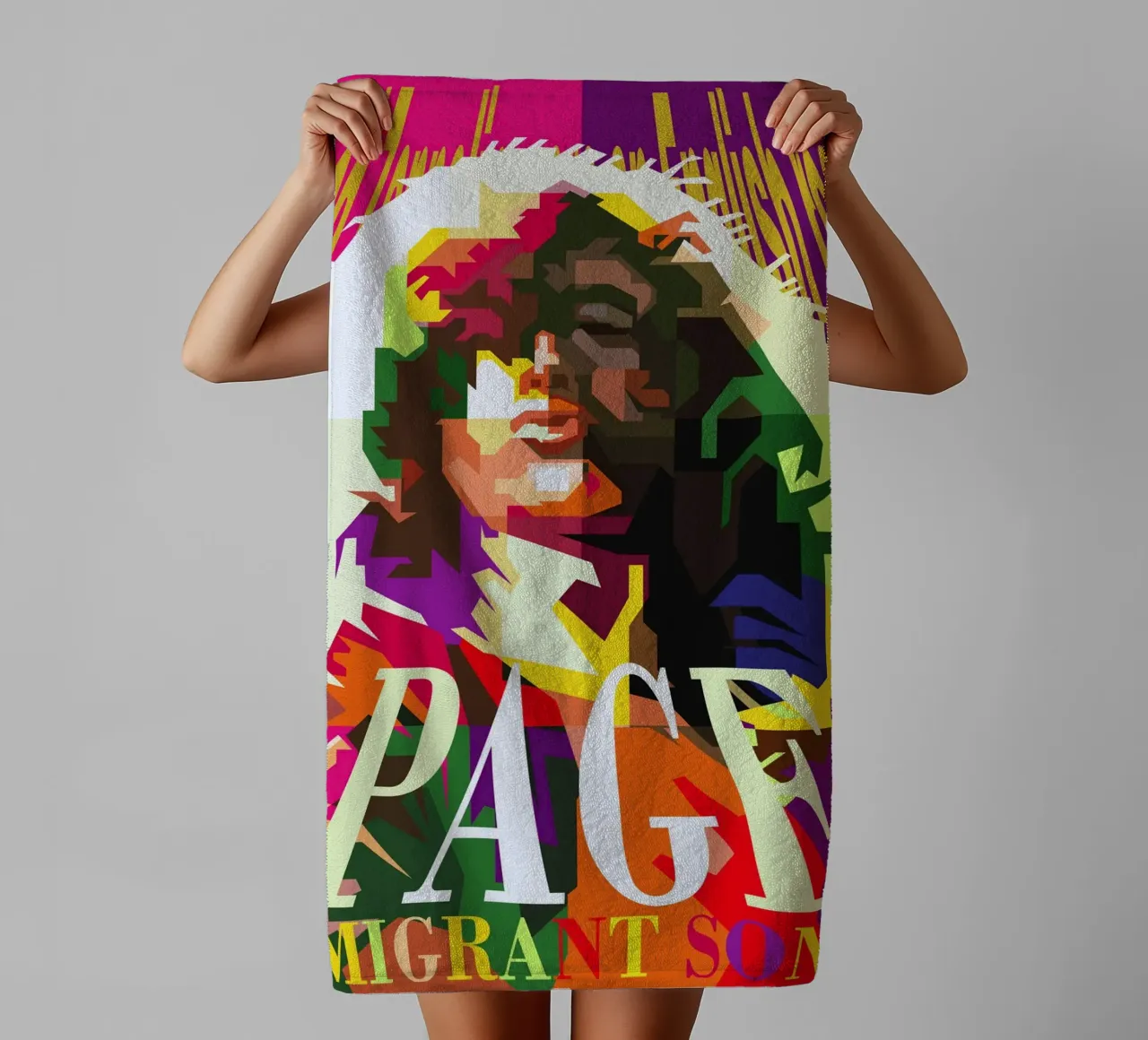 Jimmy Page chitarrista dei Led Zeppelin WPAP Trending Now asciugamano da bagno da Artkreator