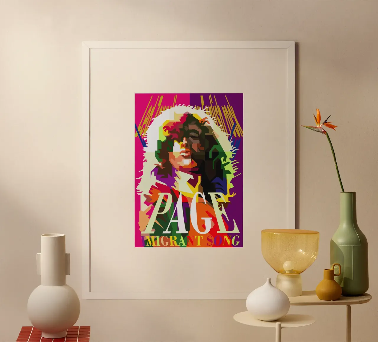 Jimmy Page chitarrista dei Led Zeppelin WPAP Trending Now poster con telaio in legno da Artkreator