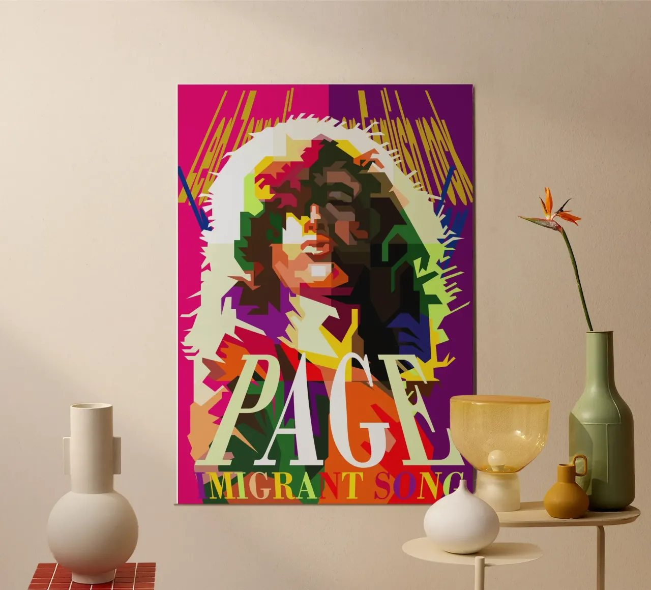 Jimmy Page chitarrista dei Led Zeppelin WPAP Trending Now poster con telaio in legno da Artkreator
