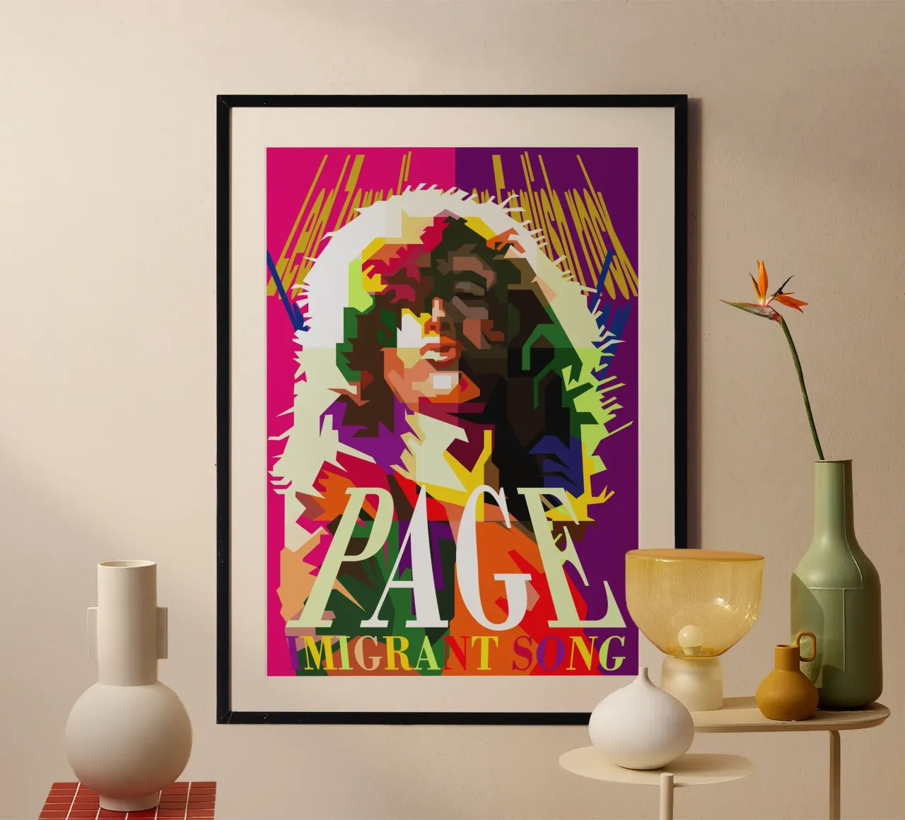 Jimmy Page chitarrista dei Led Zeppelin WPAP Trending Now poster con telaio in legno da Artkreator