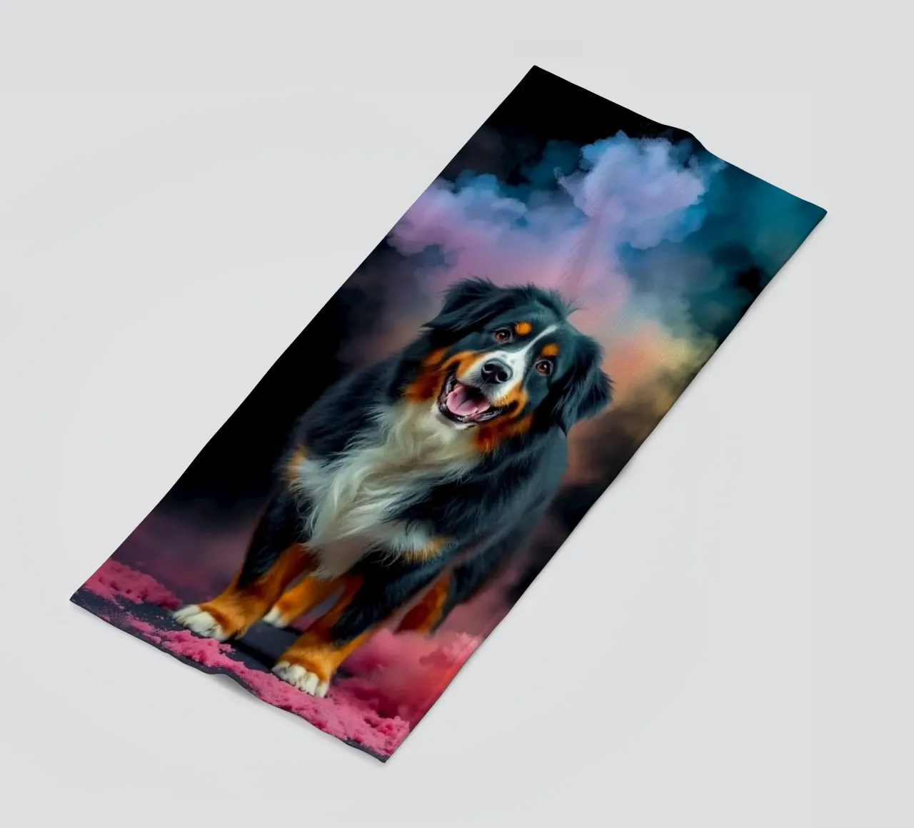 The colorful Bernese Mountain Dog #150 beach towel by Yumis.Beargang.and.Me