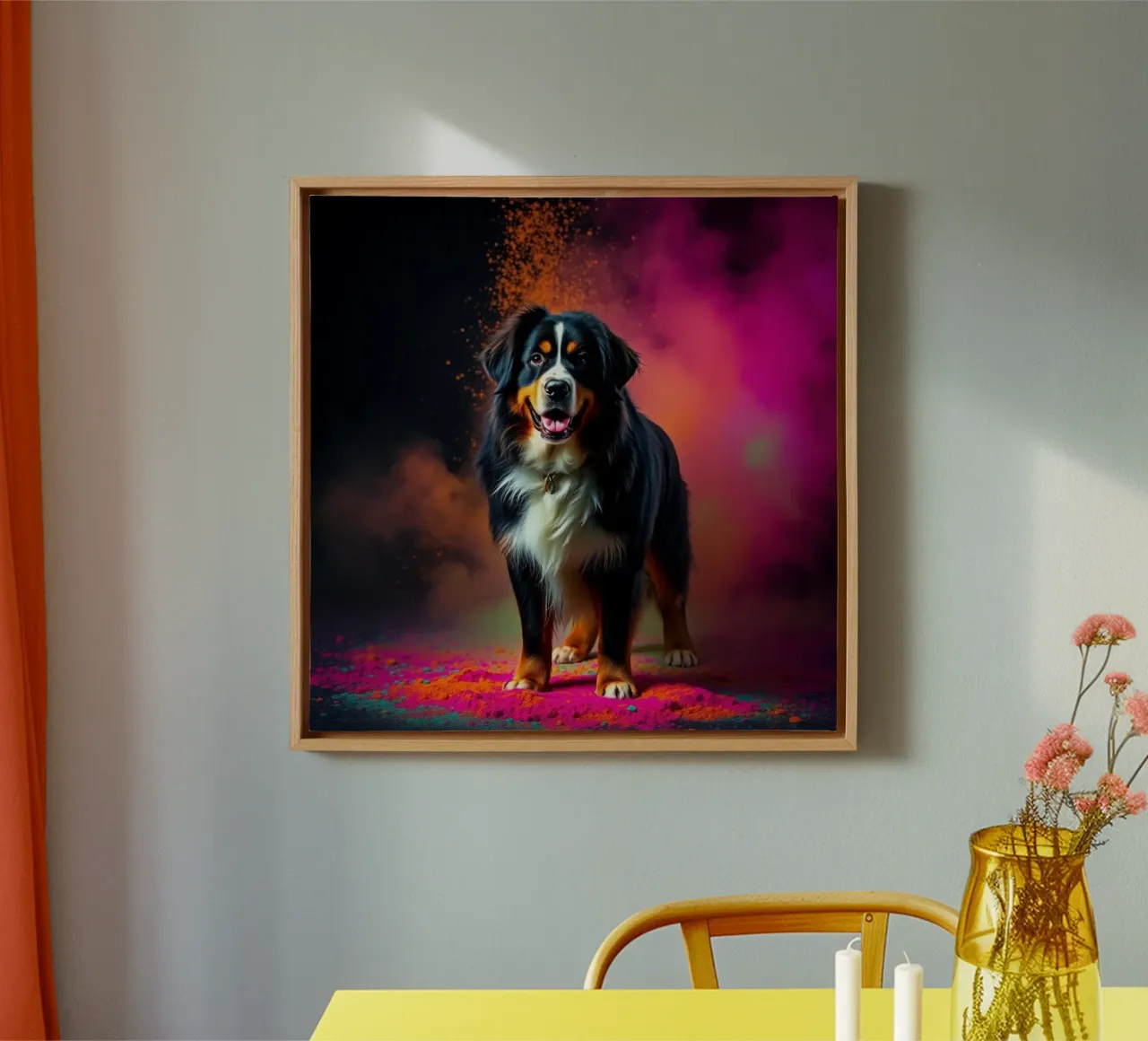 The colorful Bernese Mountain Dog #151 canvas with Floater frame by Yumis.Beargang.and.Me