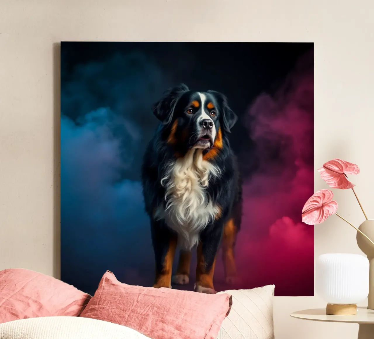 The colorful Bernese Mountain Dog #152 canvas with Floater frame by Yumis.Beargang.and.Me