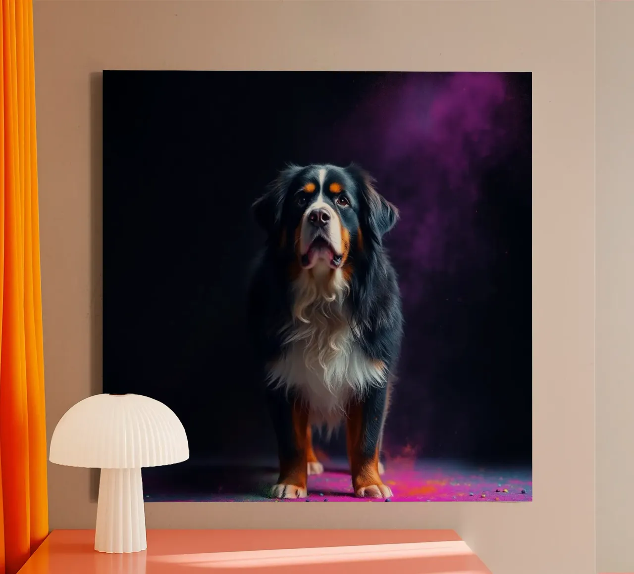 The colorful Bernese Mountain Dog #153 canvas with Floater frame by Yumis.Beargang.and.Me