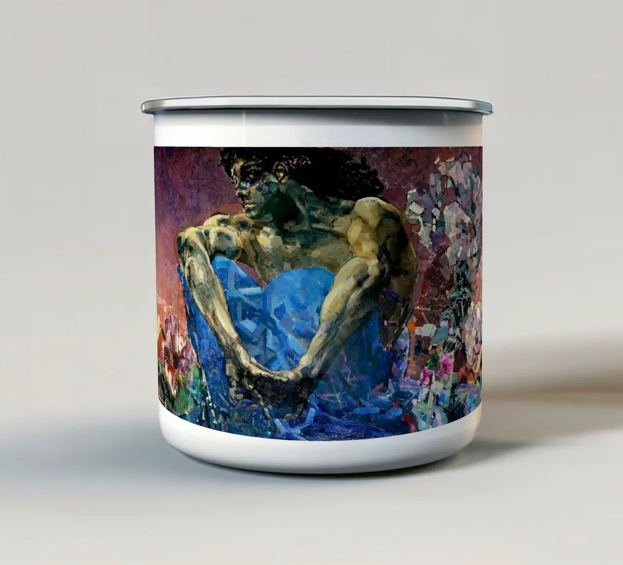 Sitzender Dämon (1890) - Mikhail Vrubel Kunstdruck Emaille Tasse von Venus Art