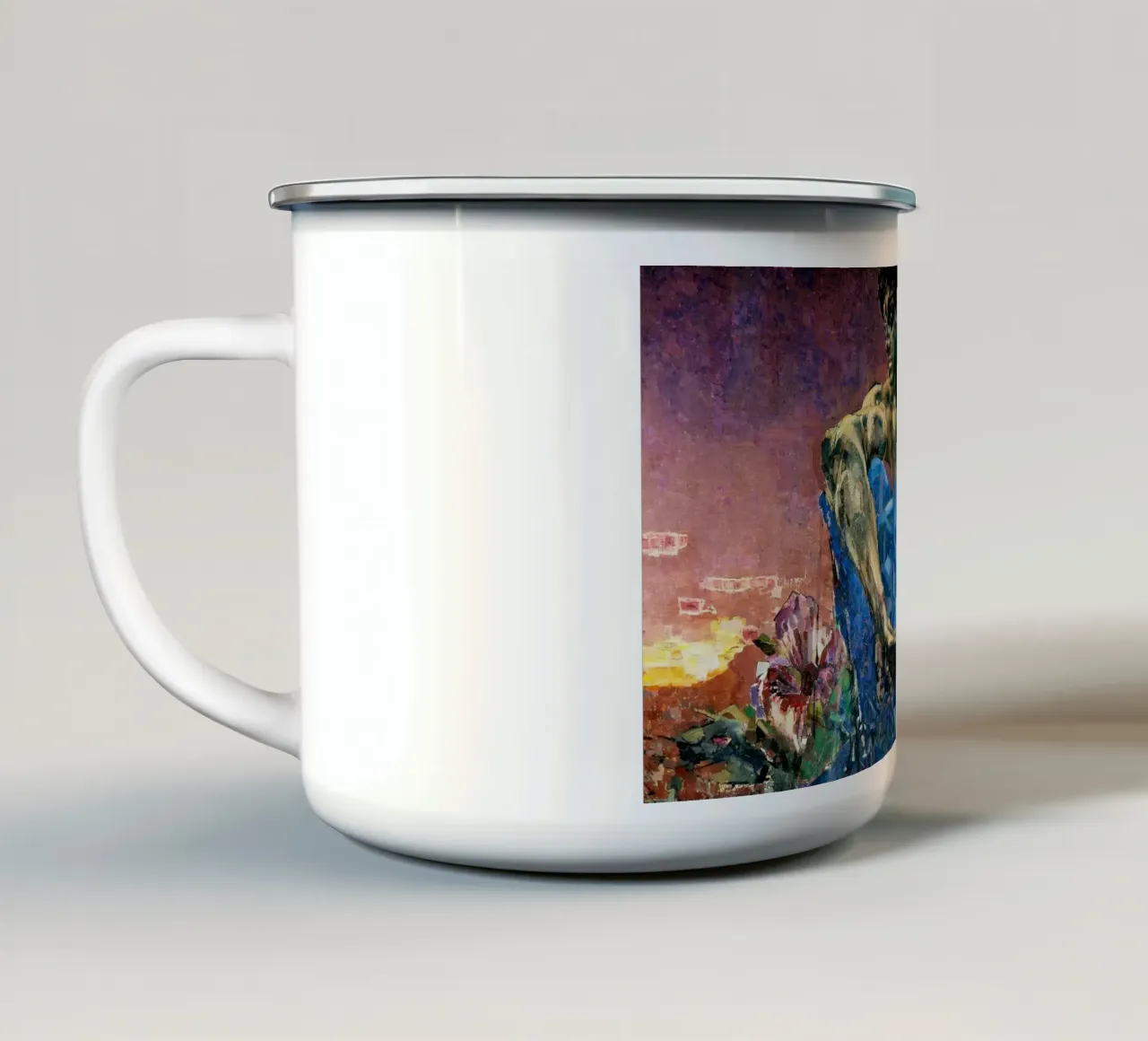 Sitzender Dämon (1890) - Mikhail Vrubel Kunstdruck Emaille Tasse von Venus Art