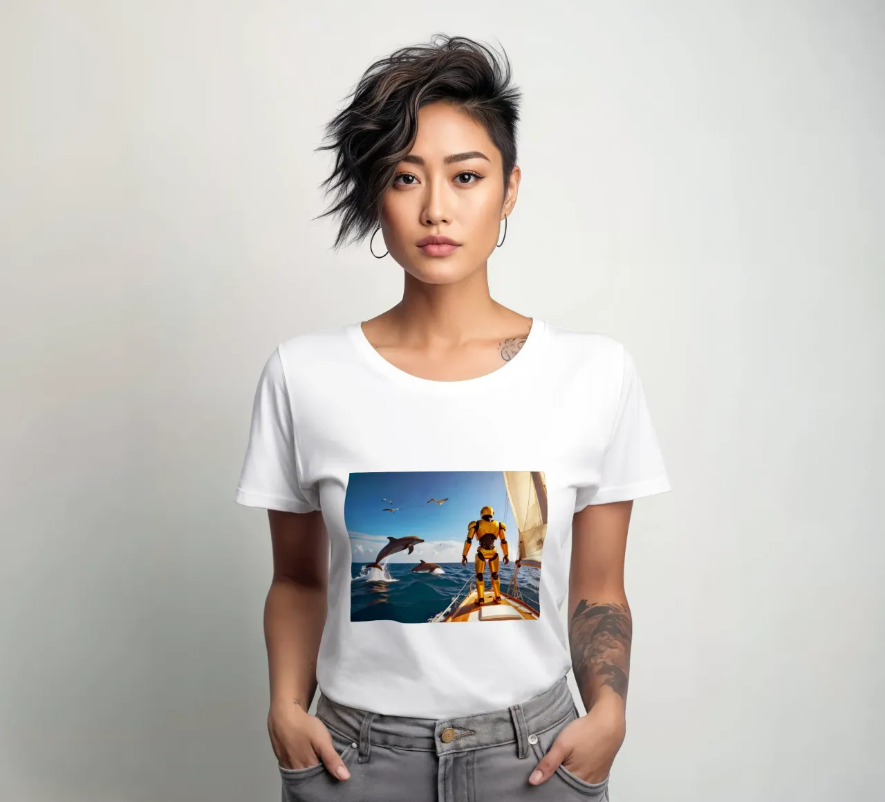 ROBOT SUR UN VOILIER. t-shirt da donna da Thierry vobmann photography