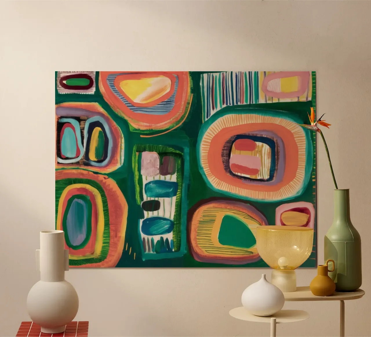 Trama ovale verdeggiante poster con telaio in alluminio da Sublime Layers