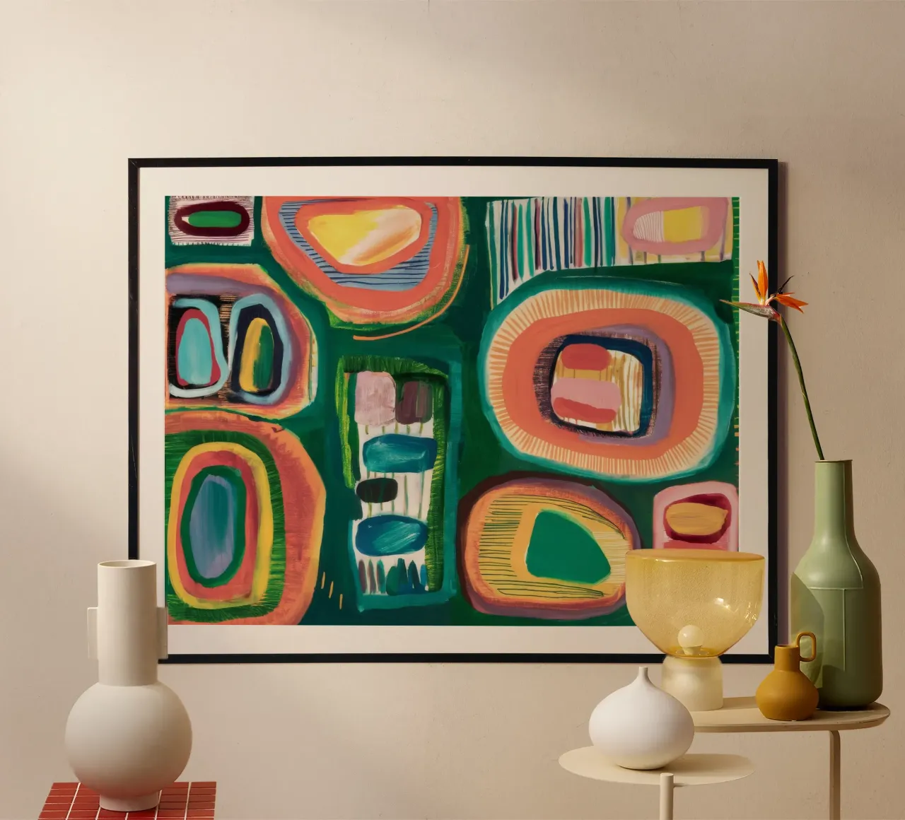 Trama ovale verdeggiante poster con telaio in alluminio da Sublime Layers