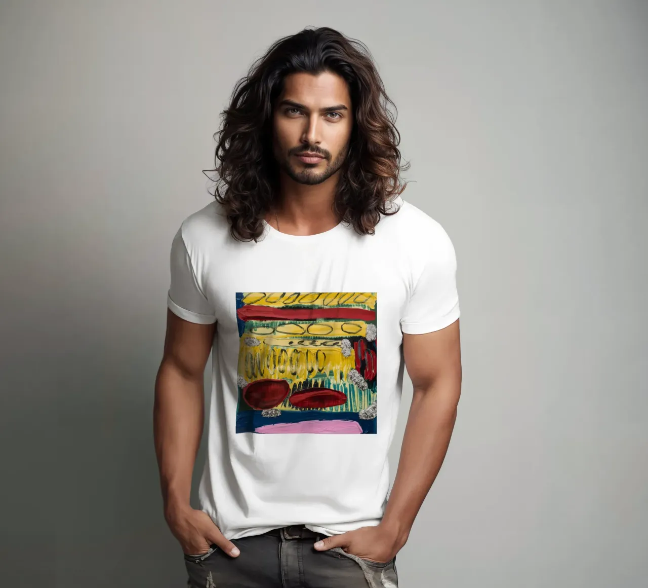 Ockerfarbene Erdstriche T-Shirt von Sublime Layers