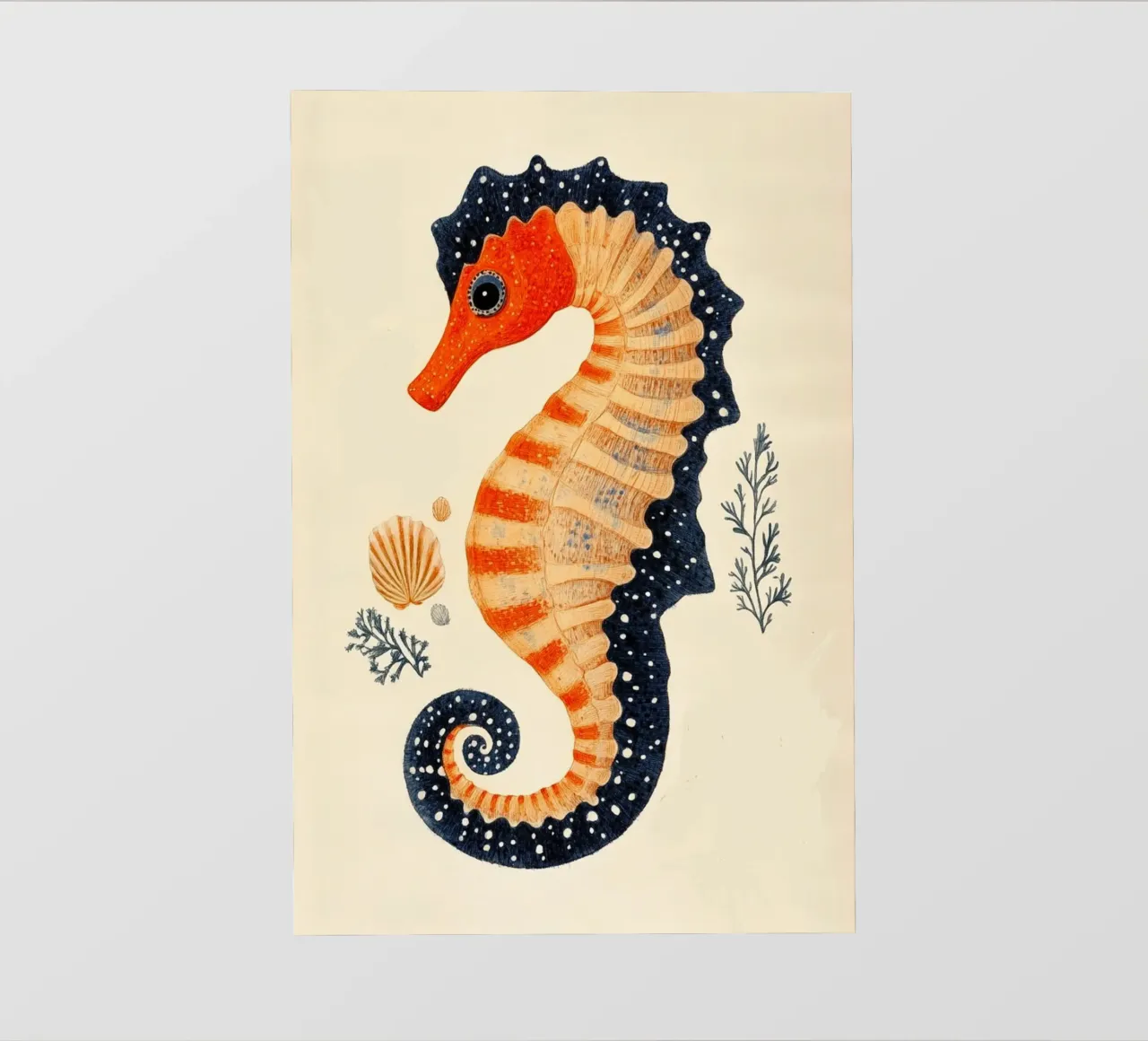 Cavalluccio marino blu-arancio pellicola backlit da Curious Canvas