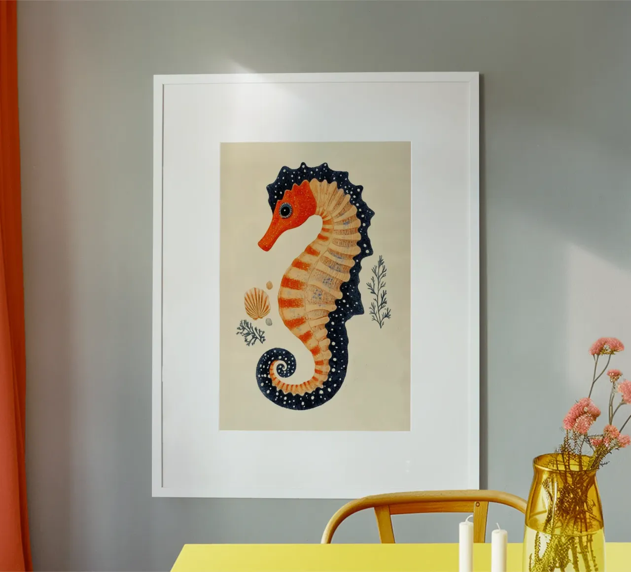 Seahorse blue-orange poster by Curious Canvas