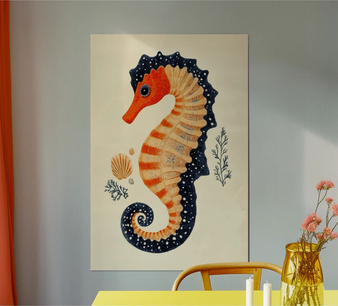 Seahorse blue-orange poster by Curious Canvas
