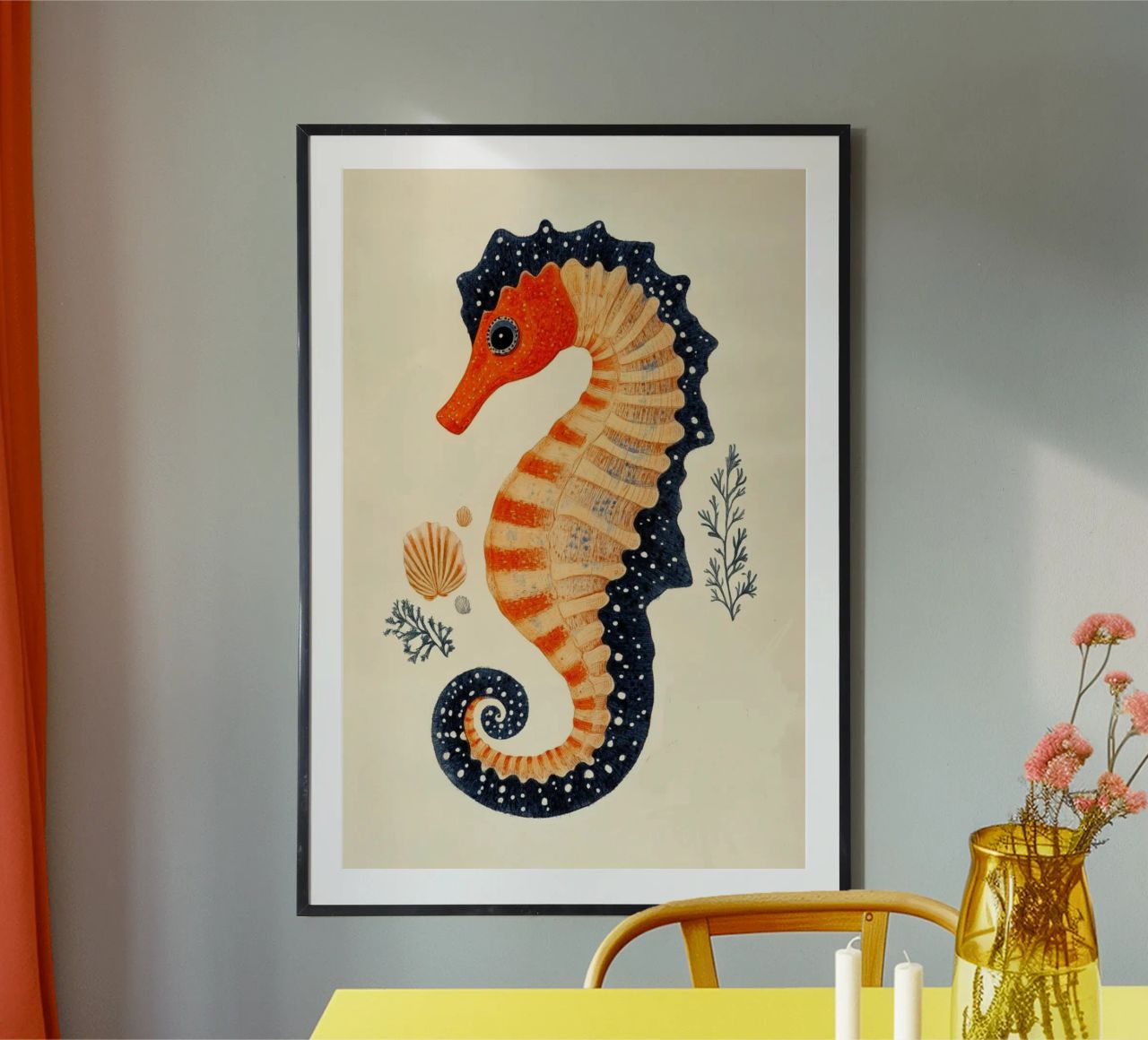 Seahorse blue-orange poster by Curious Canvas