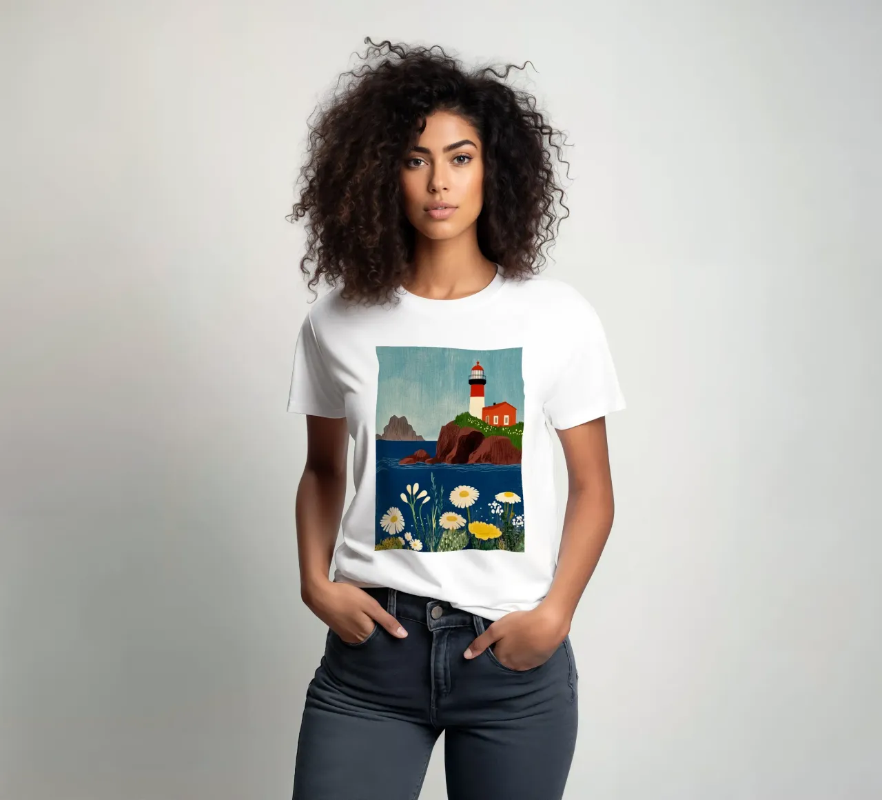 Faro e fiori t-shirt da Curious Canvas