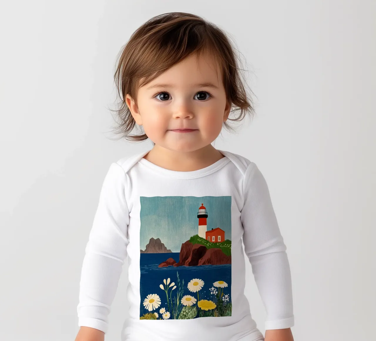 Phare et fleurs body manches longues de Curious Canvas