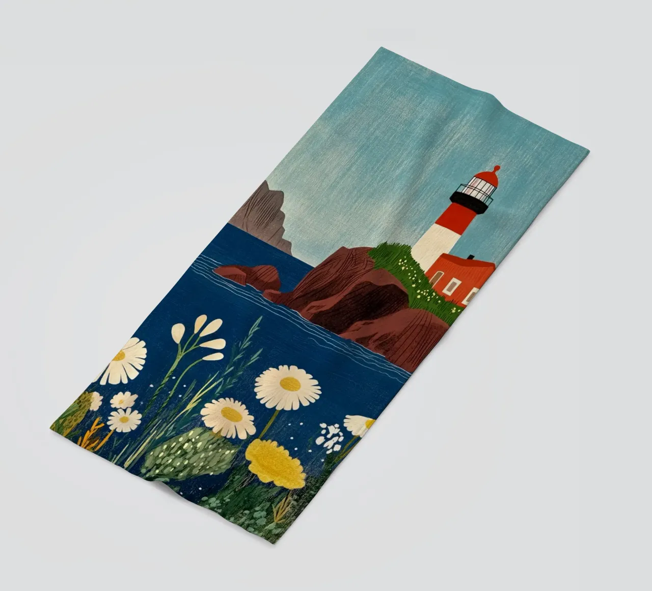 Faro e fiori telo mare da Curious Canvas