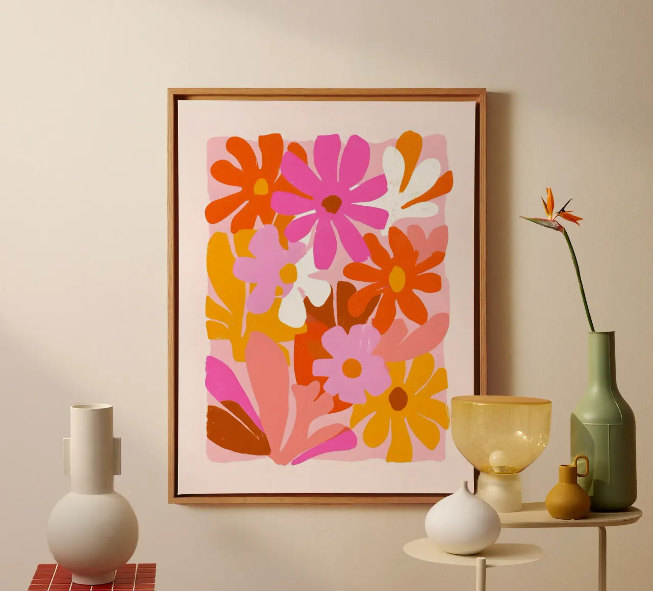 Abstract Summer Flowers canvas with Floater frame by Gypsy Galleria