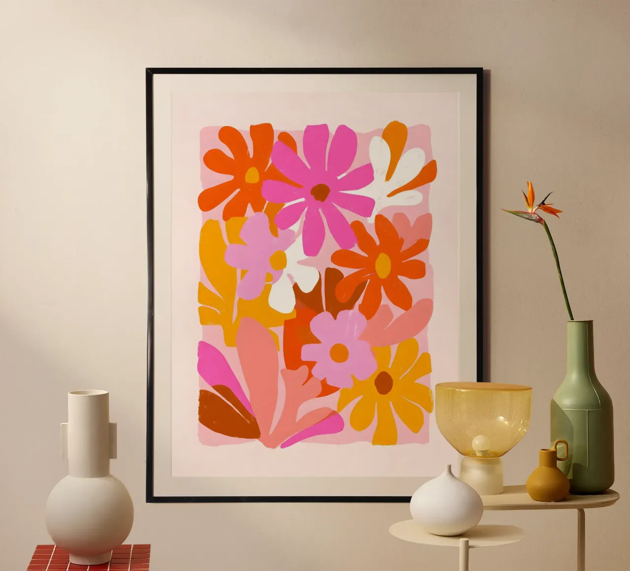 Abstract Summer Flowers poster con telaio in legno da Gypsy Galleria
