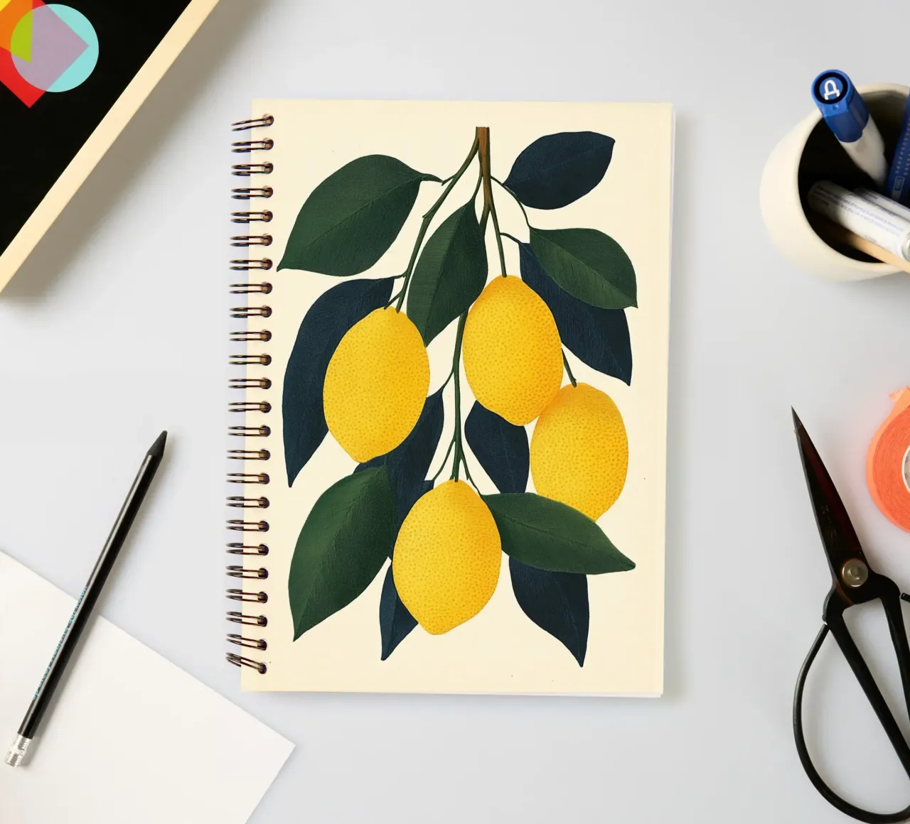 Lemons on a twig spiral notebook by Curious Canvas
